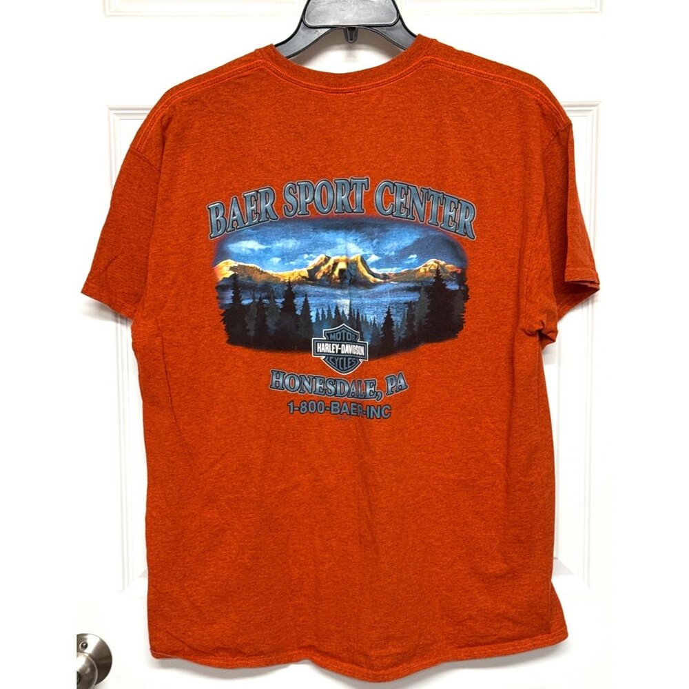 Harley Davidson T Shirt Size XL Baer Honesdale PA Motorcycles Orange Tee
